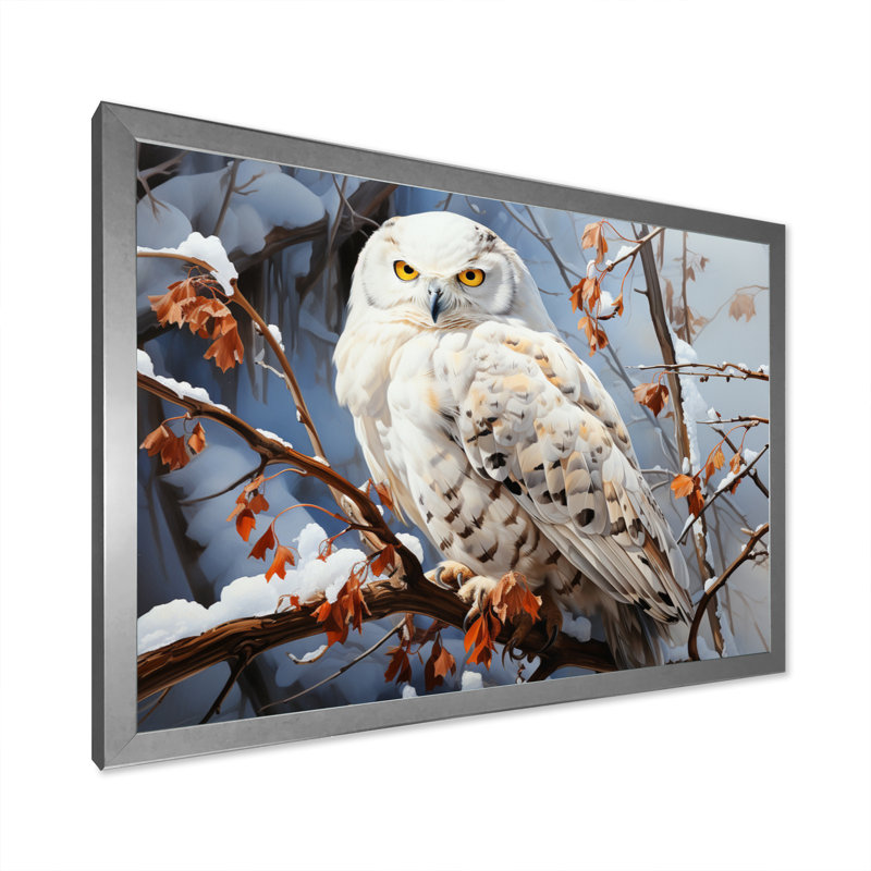 «Snowy Owl Winter I», reproduction sur toile, H 12 po x l 20 po x P 1 po, Cadre simple argenté