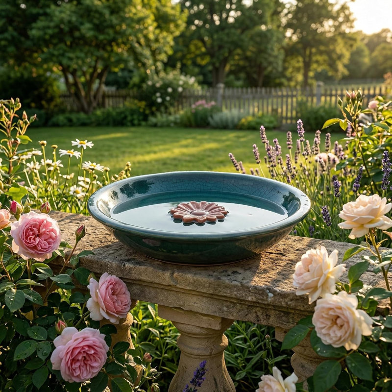 12.2'' Ceramic Birdbath & Birdfeeder for Small Birds Outdoors