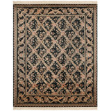Royal Kerman Floral Hand-Knotted Wool Black/Pink/White Area Rug