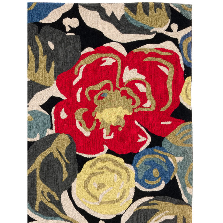 Tapis crocheté à la main à motif floral bleu / jaune / gris Doyle