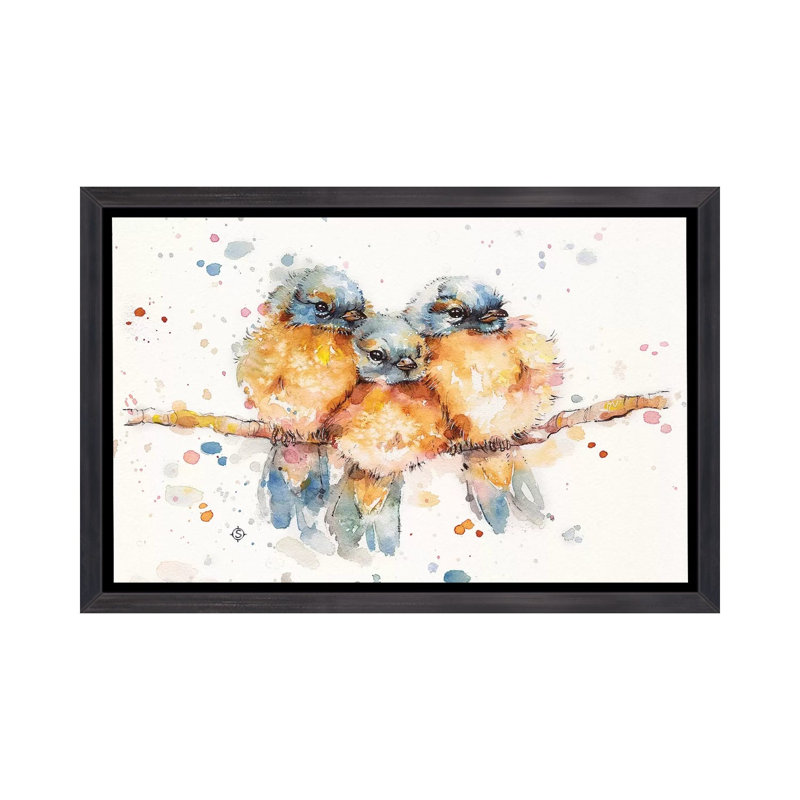 Petits oiseaux bleus par Sillier Than Sally - reproduction d'art, H 18 po x l 26 po x P 1,5 po, Toile encadrée noir délavé