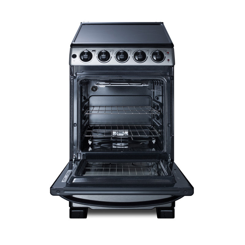 Summit Appliance 20" 2.3 Cubic Feet Electric Free Standing Range with Radiant Cooktop, Stainless Steel