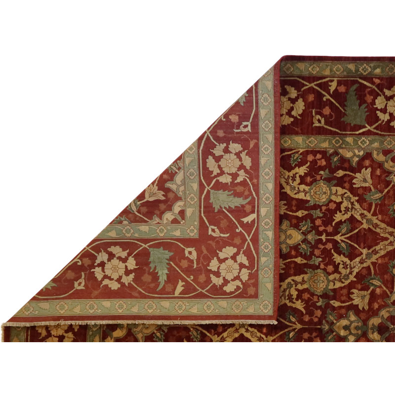 Oriental Hand-Knotted Wool Area Rug in Red/Brown/Gray, Rectangle 12'9" x 18'6"