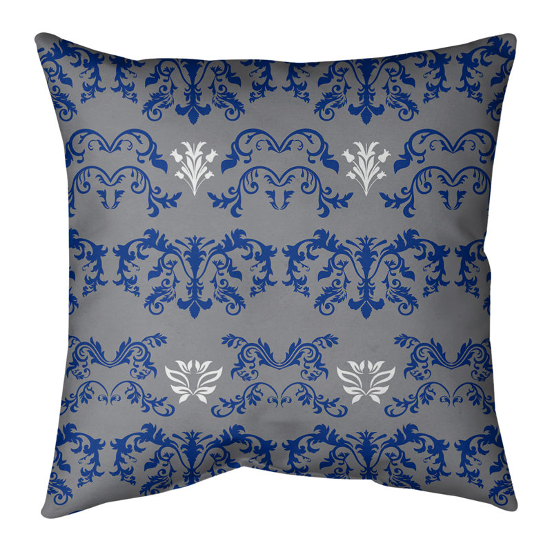 Housse de coussin Seattle Baroque, Polyester sergé, 14 po x 14 po, Gris / bleu / blanc