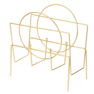 Gold Metal Modern Decorative Freestanding Floor Magazine Book Rack Storage Holder by Mercer41