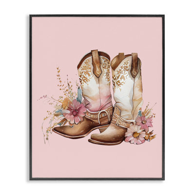 Floral Pink Cowgirl Boots Single Picture Frame Print on Canvas