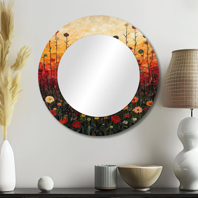 Red Sunset Wildflowers Glory I - art mural traditionnel miroir décoratif - imprimé sur métal