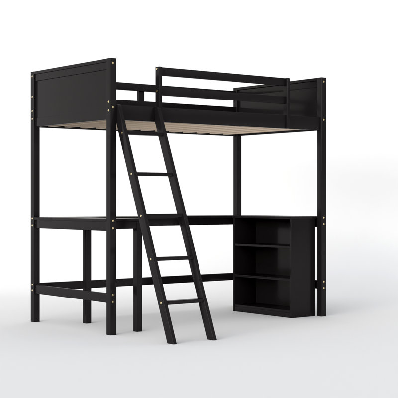 Lit mezzanine avec tablettes et bureau, Espresso