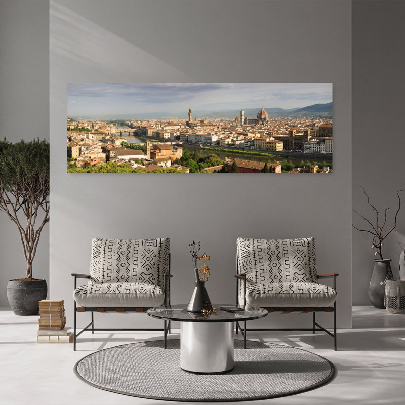 Buildings In A City Ponte Vecchio Arno River Duomo Santa Maria Del Fiore Florence Tuscany Italy by Markus Lange - Wrapped Canvas Panoramic Print