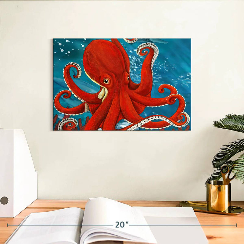 Brampt Vibrant Red Octopus, 8" H x 12" W