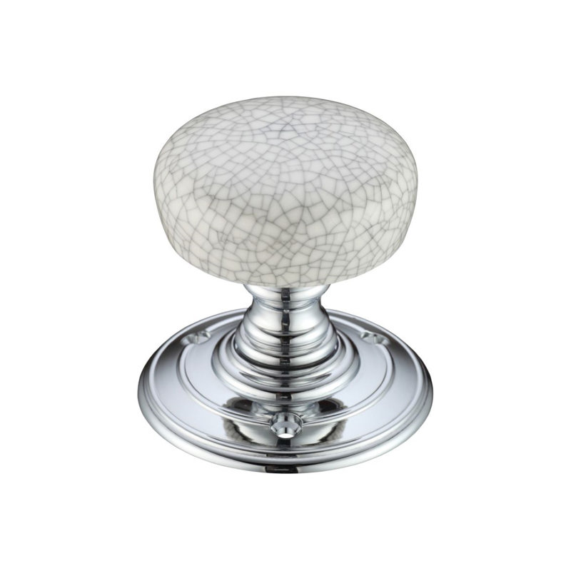 Passage Door Knob, Grey Crackle Porcelain/Polished Chrome