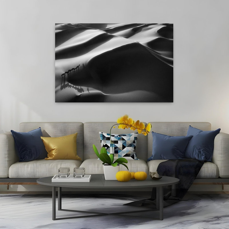 Désert dune caravane, paysage dramatique minimaliste, impression d'art mural, H 40 po x l 60 po