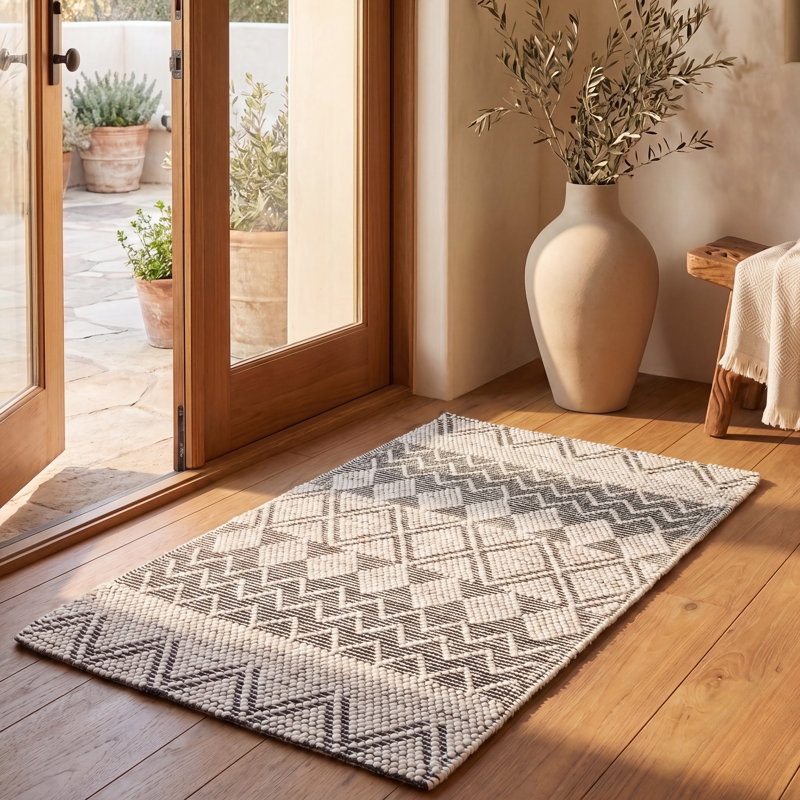 Tapis noir / ivoire en laine / coton touffeté à la main Caesare, Rectangle 3 pi x 5 pi