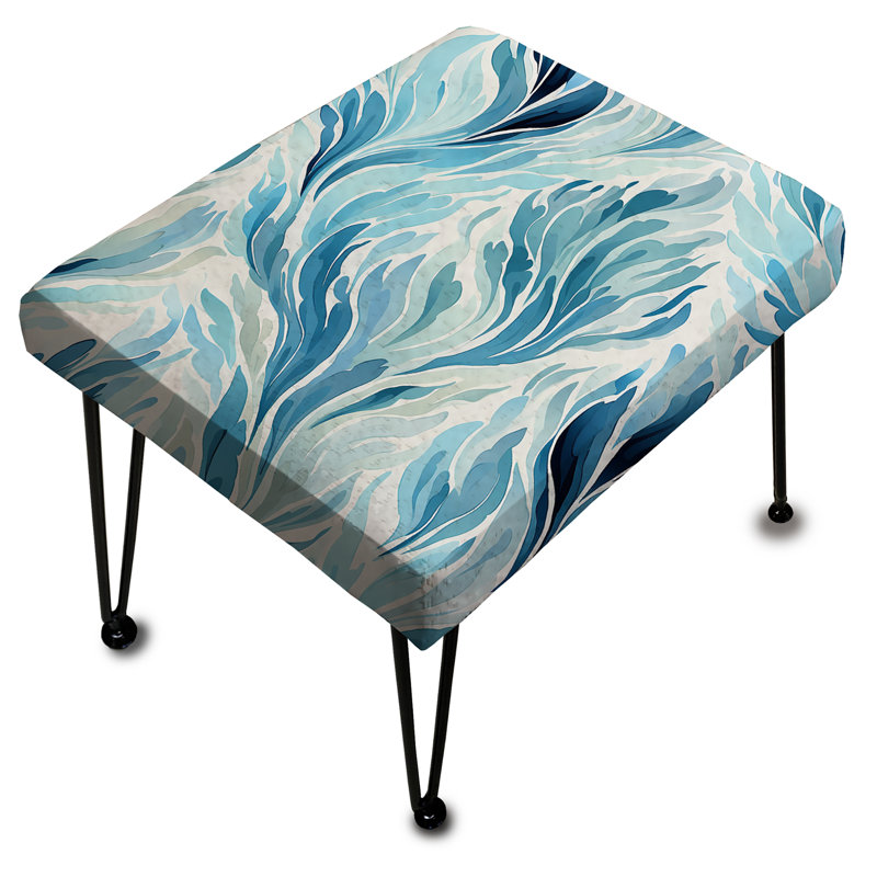 Repose-pieds rectangulaire bleu et blanc Ikat Breeze II - Ikat