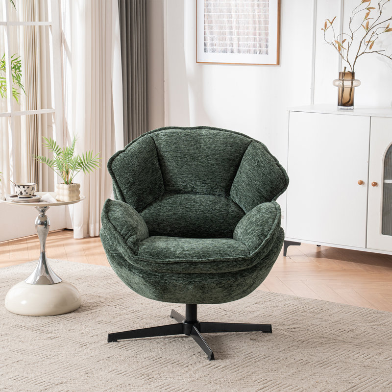 Upholstered Tufted Swivel Accent Chair, Dark Green