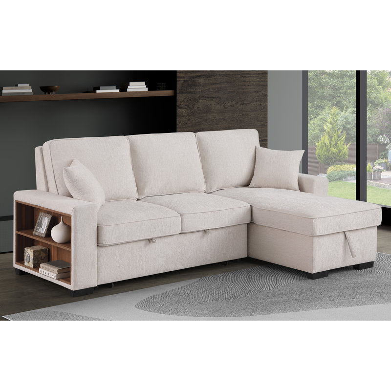 91'' Wide Reversible Sleeper Sofa & Chaise, Beige Chenille