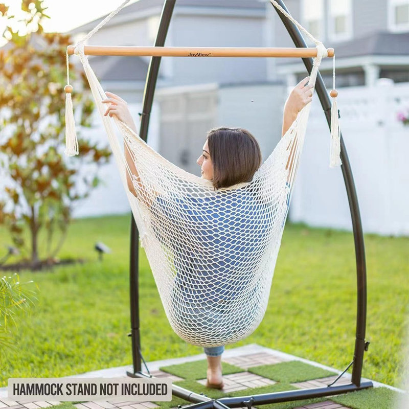 XL Brown Cotton-Polyester Rope Hanging Hammock Chair with Hardwood Spreader Bar