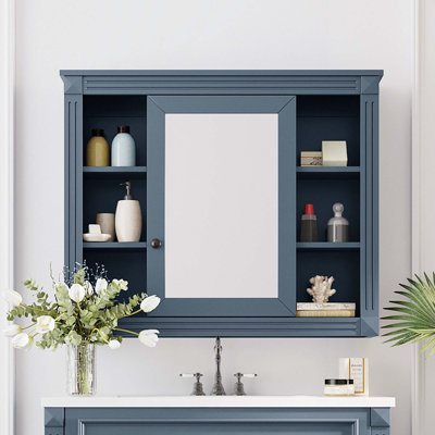 Modern Wall Mounted Bathroom Storage Medecine Cabinet With Mirror & 6 Open Shelves