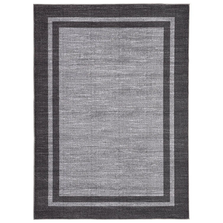 Modern Bordered Area Rug Washable Rug for Living Room, Neutral Minimalist Carpet, Soft Thin Low Pile Non Shedding Floor Covering, Indoor Foldable Non Slip Mat for Bedroom