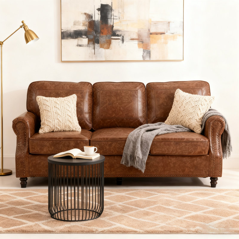 Amarius 80" Wide Rolled Arm Sofa, Marron foncé