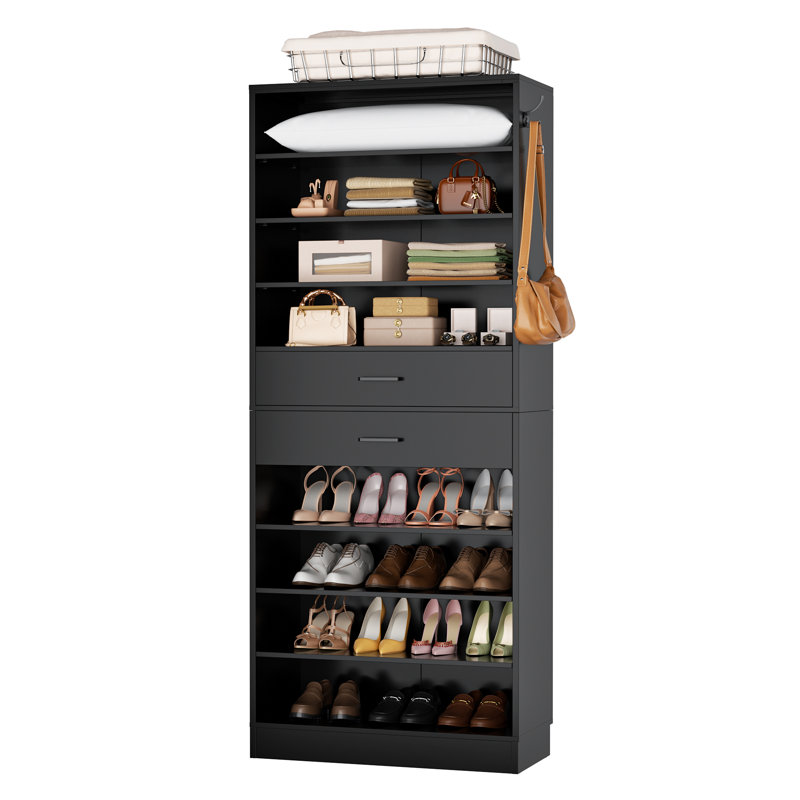 40 Pair Shoe Storage Cabinet, 10-Tier Shoe Rack With Drawers, Black