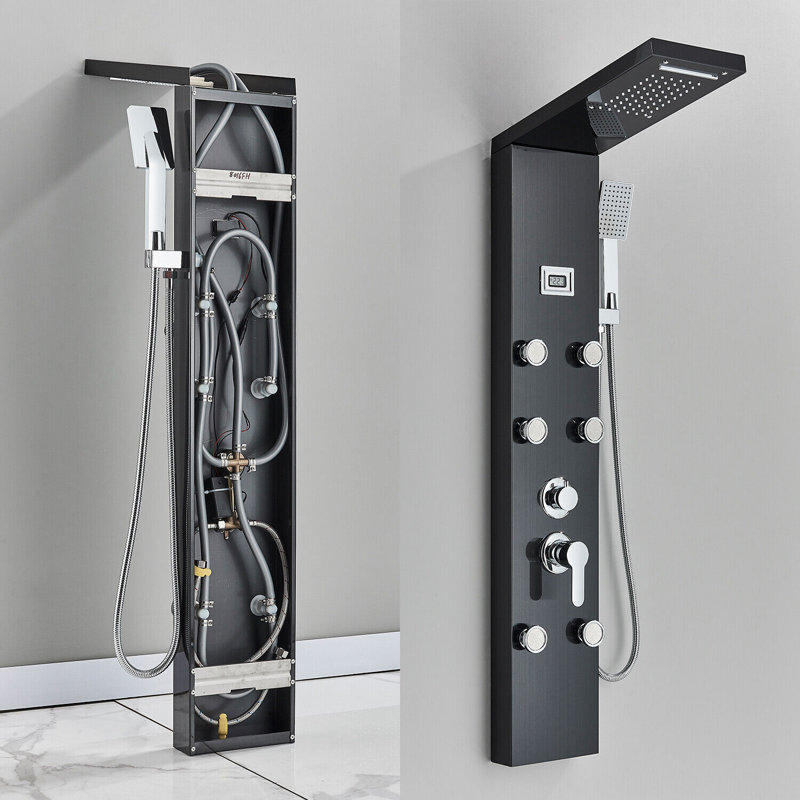 44.48'' Shower Panel with Fixed Shower Head, Black
