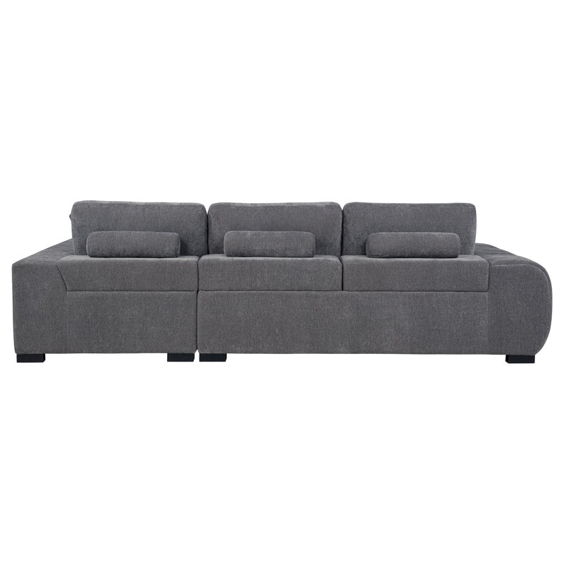 Canapé modulaire avec repose-pieds Henline, Polyester gris