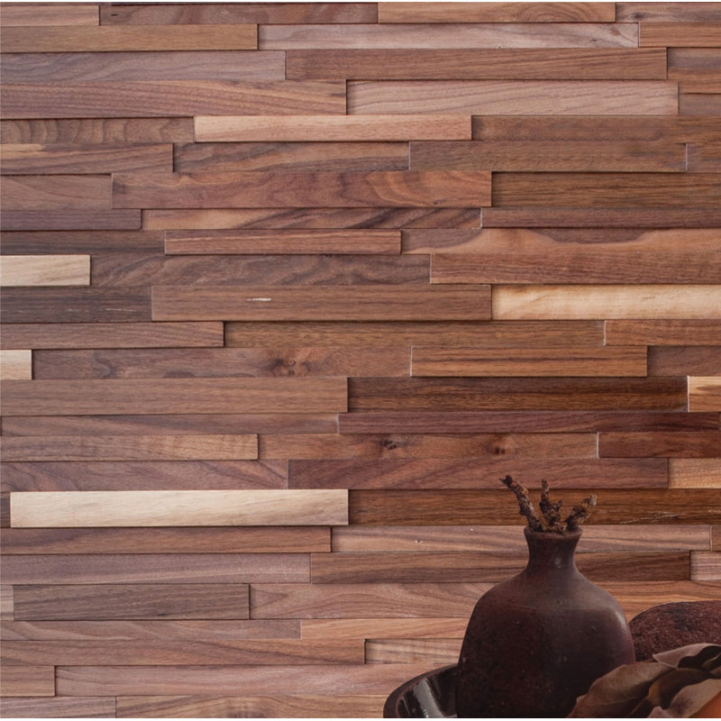 1/2 in x 7-7/8 in x 47-1/4 in Black Walnut 3D Solid Hardwood Interlocking Wall Plank