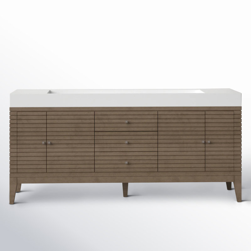Linear 72'' W  Single Vanity, Glossy White, Whitewashed Walnut