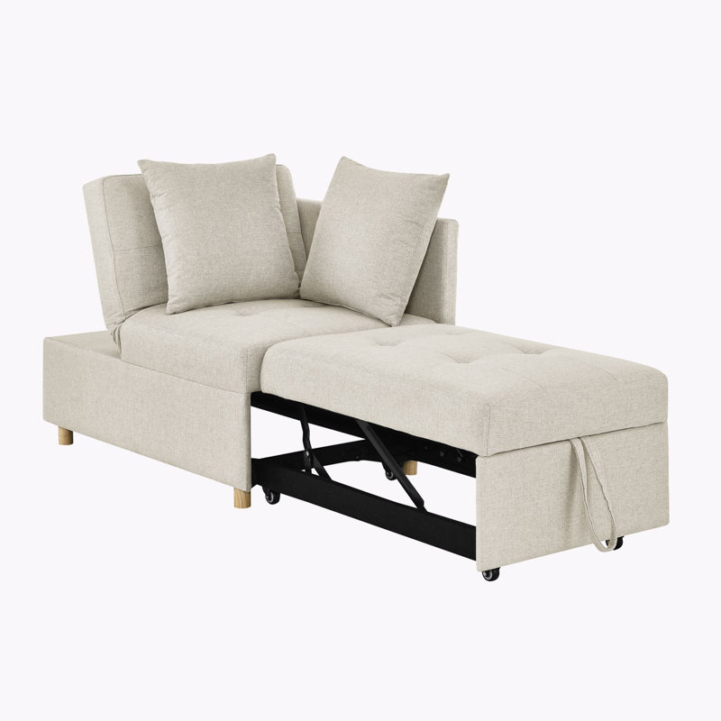 Convertible Sleeper Chair With Adjustable Backrest, Beige Linen