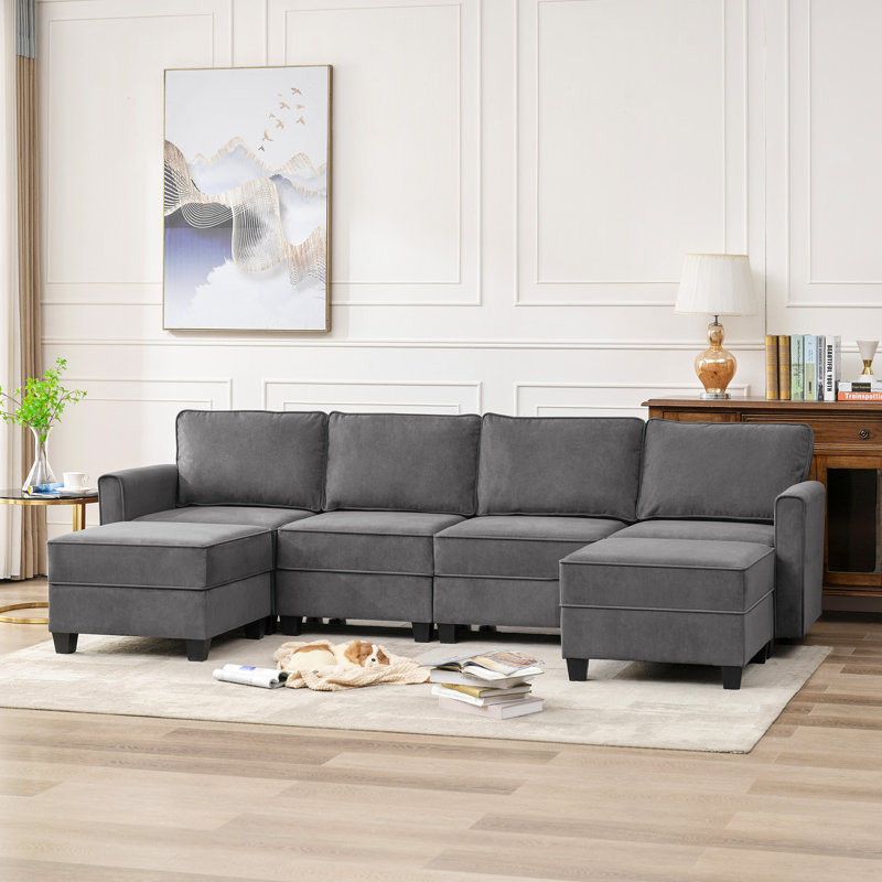 Canapé modulaire rembourré 7 pièces Zellar, Velours gris