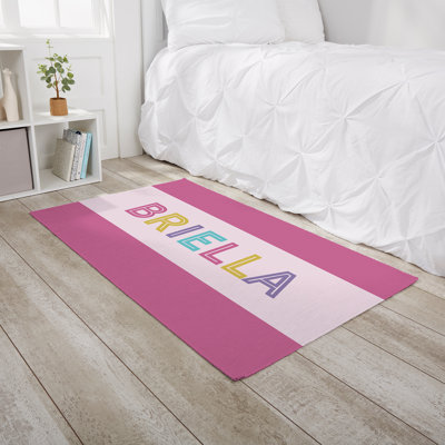 Tapis rayé rose tissé à la main