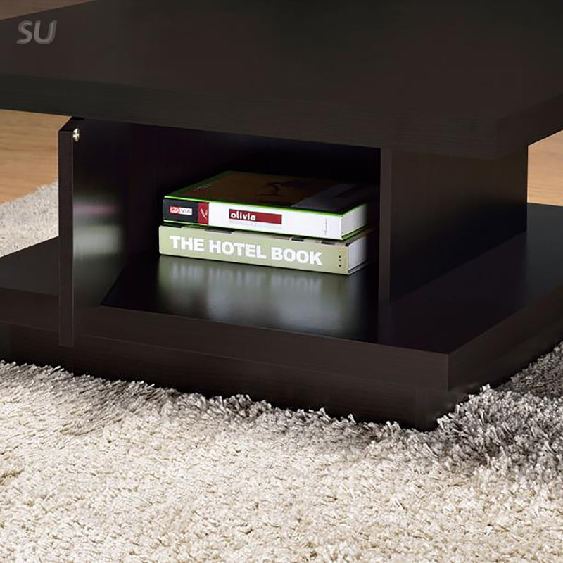 Table basse carrée Cappuccino avec support et tablette durables, parfait pour les salons modernes.