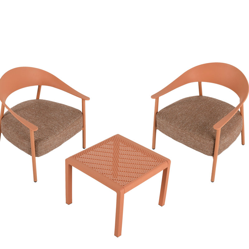 Apricot Brown Patio Furniture With 2 Chairs And Table, Soft Cushioned Seating, Iron Legs, Complementary Design Lounge Seating Modern Design, Seamless , Assembly