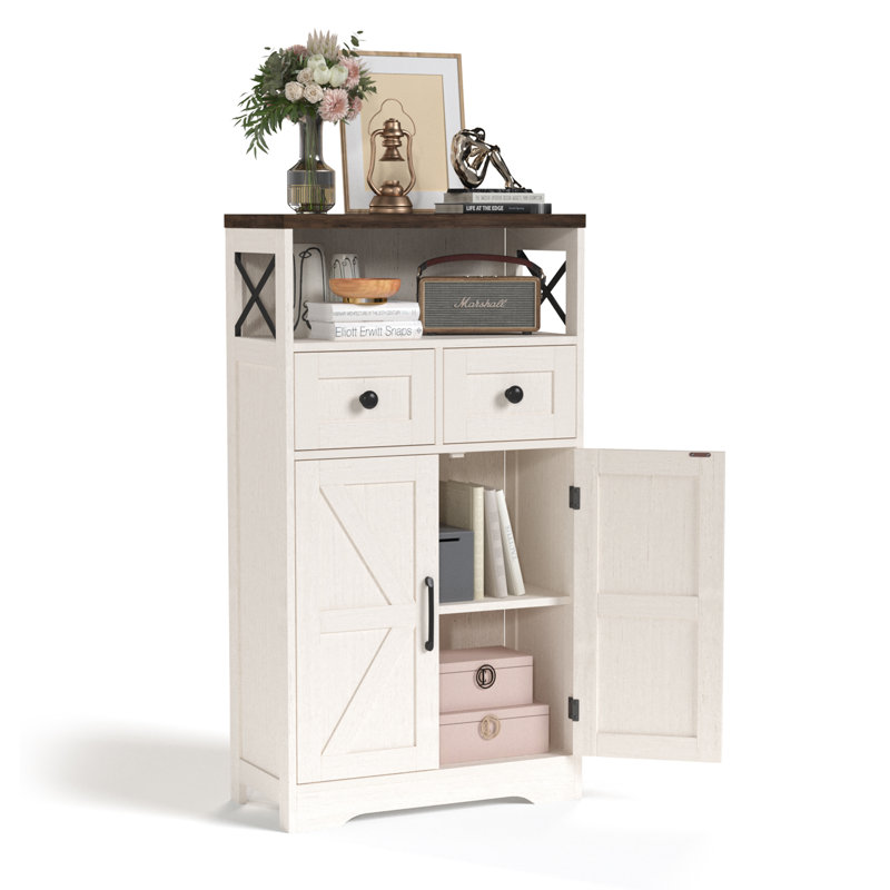 Storage Cabinet With Doors And Drawers, White/Brown