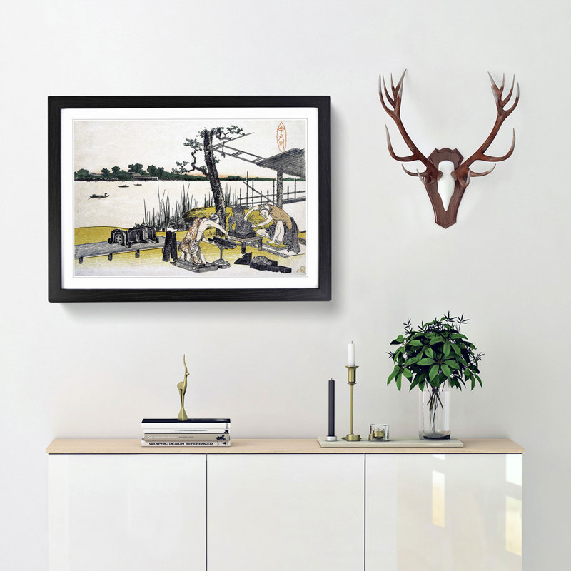 Sculptors in Imadogawa by Katsushika Hokusai - Picture Frame Painting Print, Black Framed, 27cm H x 36cm W x 2cm D