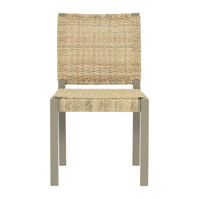 Farmhouse Modern Dining Chairs, Set Of 2 With Solid Wood Frame & Handwoven Rattan Backrest For Indoor/outdoor Use, In Walnut Or Champagne