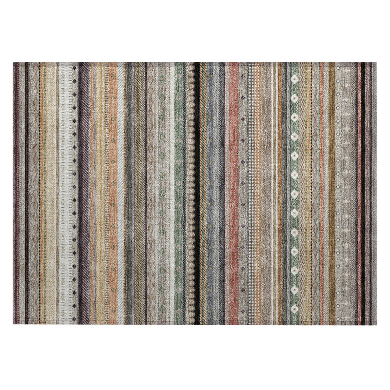Machine Washable Indoor/Outdoor Husby ACN2218 Striped Rug, Rectangle 1'8" x 2'6"