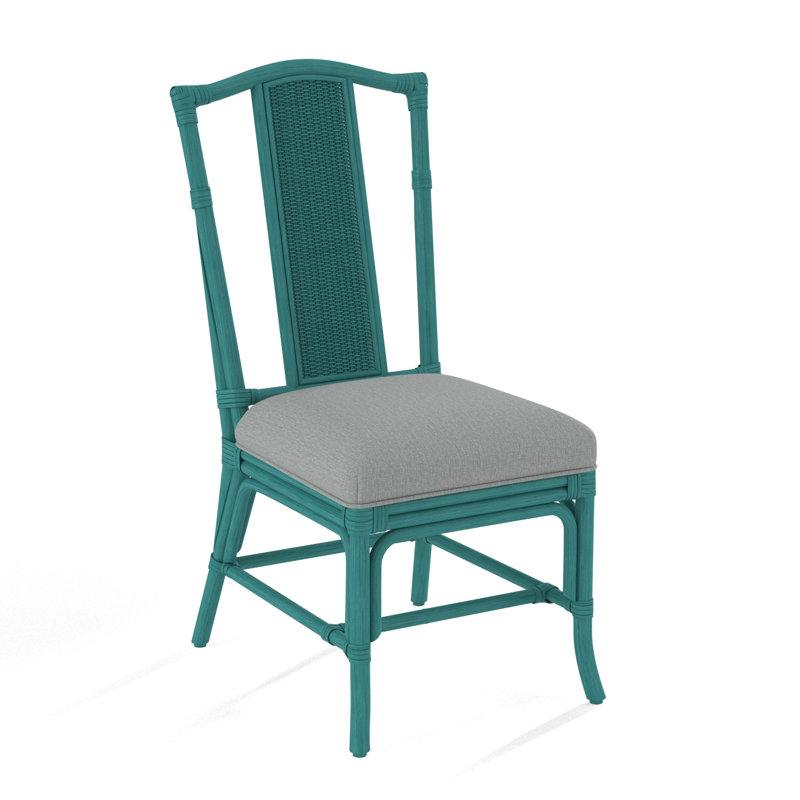 Drury Lane Slat Back Side Dining Chair, Frost White, Light Blue Performance Fabric; 0851-55
