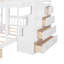 Lit double blanc au-dessus d'un lit simple et superposé, contreplaqué et pin, garde-corps de longueur, escalier multifonctionnel, 4 tiroirs de rangement, pas de sommier tapissier, conception intégrée-302877081