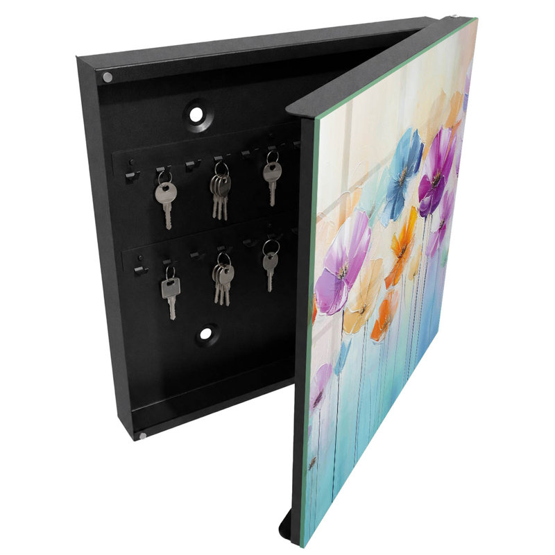 Key cabinet, Opens to the right, 30x30x5, White, Colorful flowers on a bright background full of energy, 