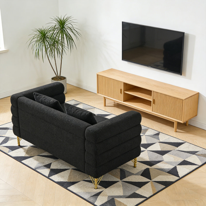 Canapé modulaire 60 pouces 2 places, canapé modulaire en tissu Comfort Teddy, assise douce avec 2 coussins pour le salon, la chambre à coucher, le bureau, noir