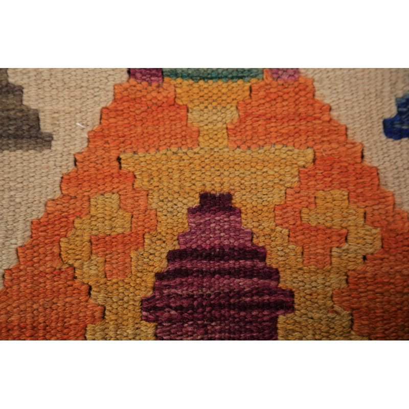 Tapis oriental réversible en laine Kilim 9 x 11