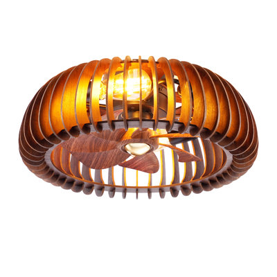 Ventilateur de plafond en cage de 20 po avec lumières, ventilateur encastré en bois, 7 pales, 4 douilles d'ampoule E26 (sans ampoules), moteur à courant continu réversible à 6 vitesses, télécommande pour le salon de la cuisine de la chambre à coucher