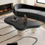 Table basse de 40 pouces en forme de nuage avec 3 pieds sphériques pour le salon, blanc crème-848548132-856897099-856897096