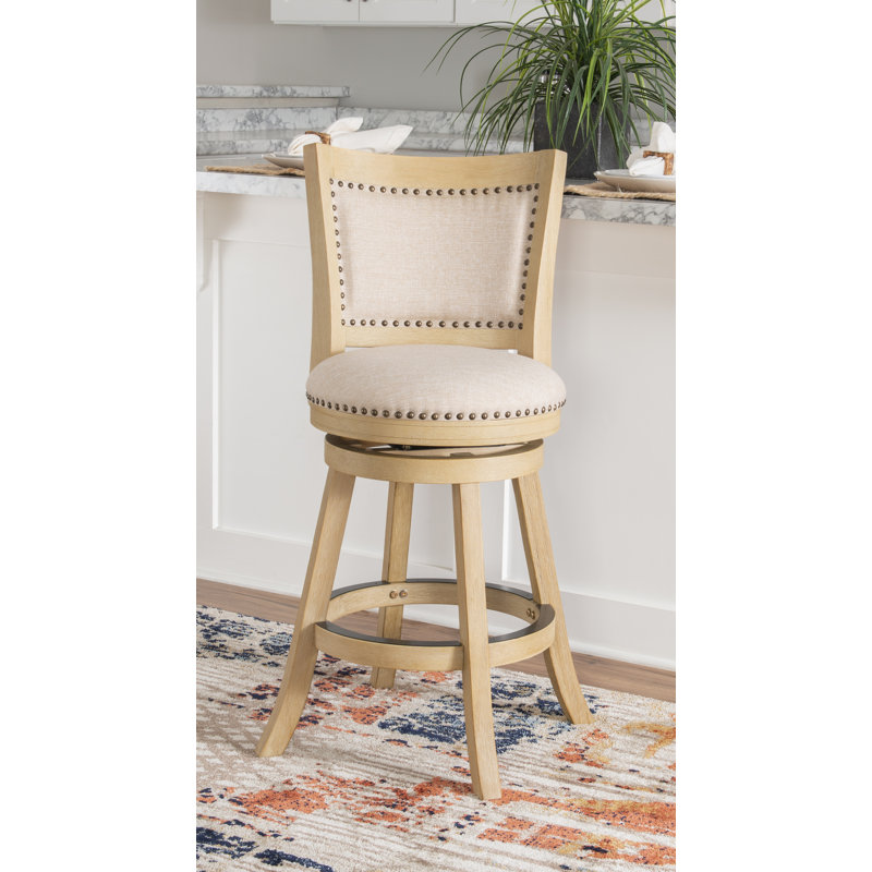 Avdija Rustic Upholstered Driftwood Swivel Bar Stool, Blonde, Counter Stool (24" Seat Height)