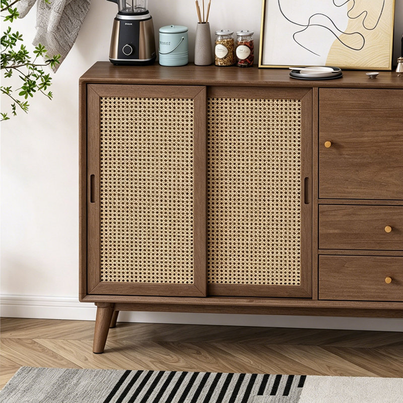 Armoire d'appoint en bois massif, 35.43" H x 47.24" W x 13.77" D, Dark Brown