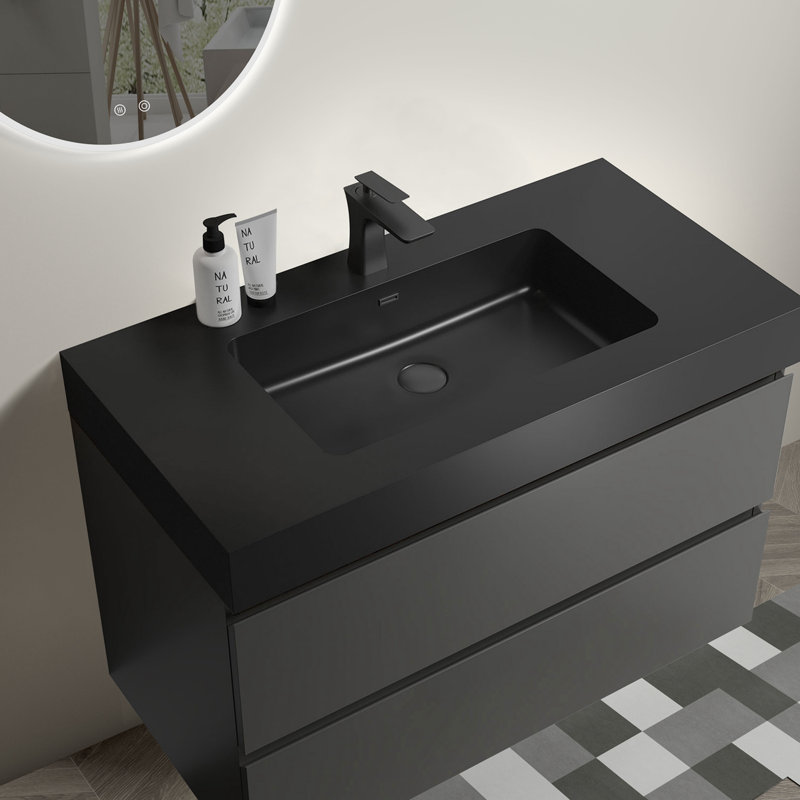 Meuble-lavabo de salle de bain avec lavabo, grand meuble-lavabo mural flottant avec rangement_6, Blanc / noir