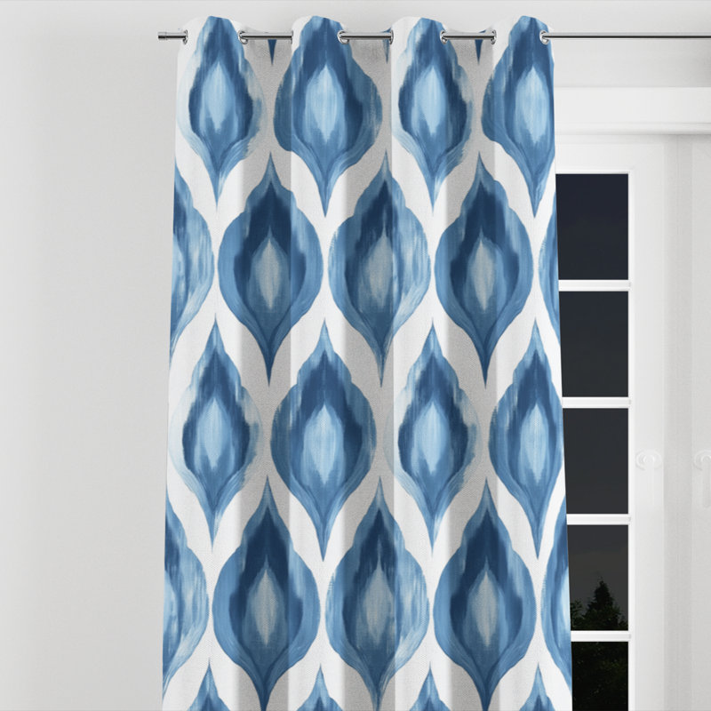 Rideaux Modern Window - rideau ikat Calm bleu et blanc scandinave avec œillets - 1 panneau, L 52 po x L 108 po