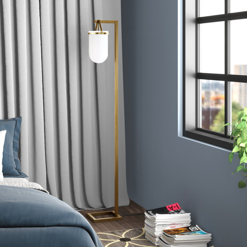 Lampe sur pied arquée 68 po Garceau, Blanc, Doré